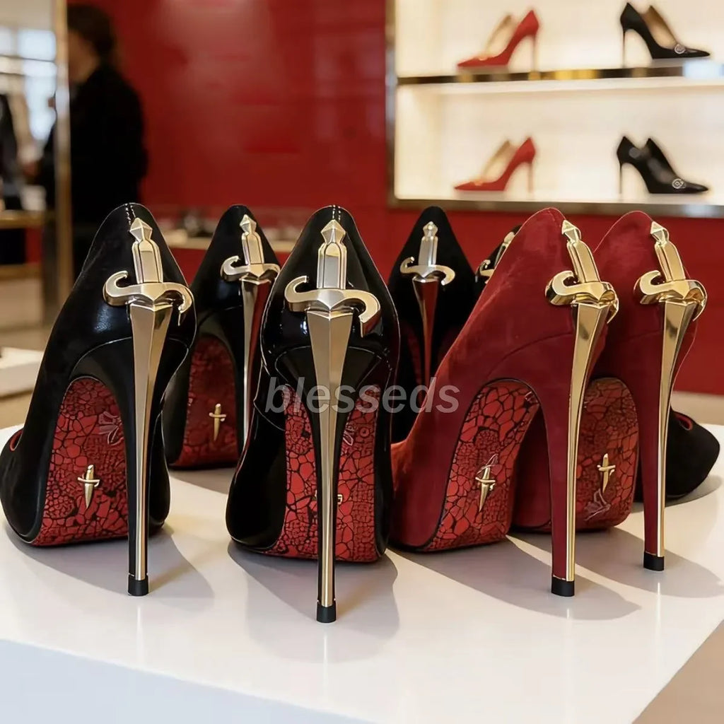 Sexy Design Cesare Paciotti Dagger Heels Silver Golden Metal Stiletto Heel Pointed Toe Women Pumps High Heels Brand Pointed Toe