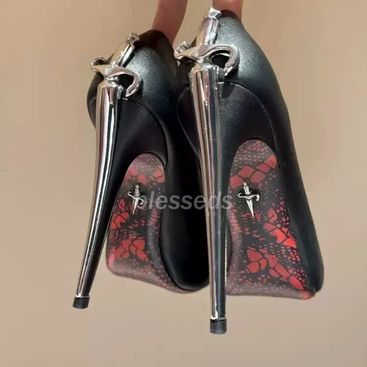 Sexy Design Cesare Paciotti Dagger Heels Silver Golden Metal Stiletto Heel Pointed Toe Women Pumps High Heels Brand Pointed Toe